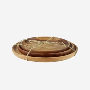 acacia wood round tray set